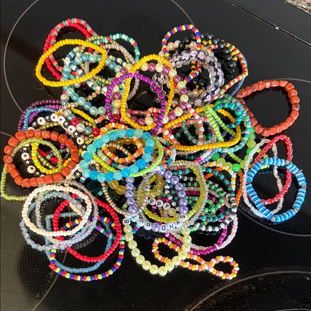 Handmade Mixed Color Beaded Stretch Bracelets - Rainbow Stack over 50 bracelets